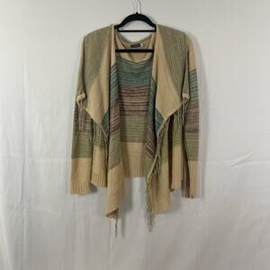 Earthbound Trading Co. Women's Medium Boho Fringe Cardigan Sweater Multicolor